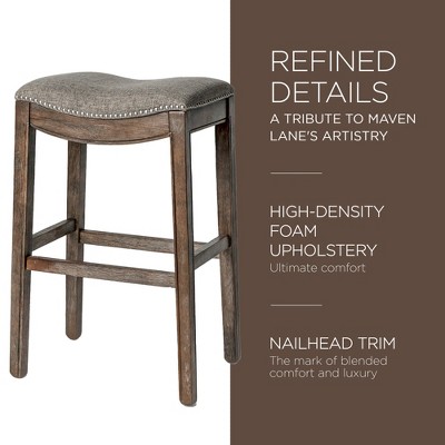 Adrien Saddle-Style Backless Bar Stool in Gray Wirebrush Finish