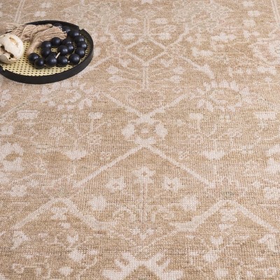 Elegant Ivory Floral Hand-Knotted Wool & Viscose 9' x 12' Rug