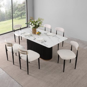 Modern 7-Piece Faux Marble Dining Table with Boucle Armless Chairs in Dining Room Set for Kitchen -Morden Fort - 1 of 4