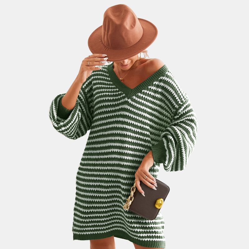 Women's Striped Long Sleeve V Neck Sweater Dress - Cupshe, 1 of 6