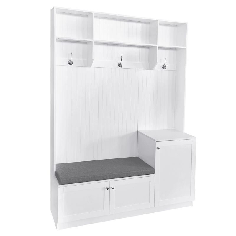 78.7'' Elegant Design Hall Tree with Storage Cabinet, 3 Shelves, Widen Bench and 3 Coat Hooks - ModernLuxe, 4 of 13