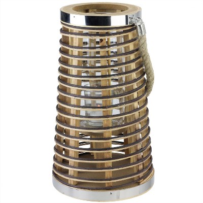 Northlight 12.75" Rustic Chic Tapered Cylinderical Rattan Candle Holder Lantern with Jute Handle