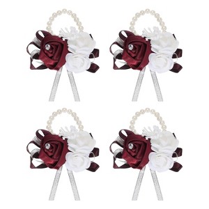 Unique Bargains Decorative Wedding Prom Party Artificial Rose Wrist Corsages 4 Pcs - 1 of 3