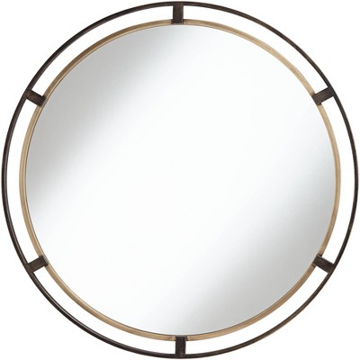 Uttermost Round Vanity Decorative Wall Mirror Rustic Distressed Bronze Antiqued Gold Frame 34" Wide Bathroom Bedroom Living Room