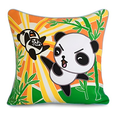 Slickblue Kung Fu Panda Embroidered Pillow Cushion - Decorative Floor Cushion, 19.7x19.7 inches, Cotton Canvas Cover