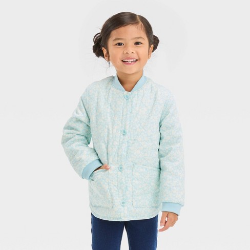 Baby Girls' Floral Printed Quilted Jacket - Cat & Jack™ Blue 12M