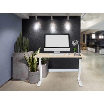 White Adjustable Height Sit-Stand Desk with Wood Top