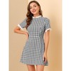 Allegra K Women's Summer Ruffle Neck Lace Panel Short Sleeve Check Gingham Dress - 3 of 4