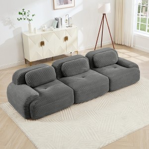 Corduroy 3-Seat Modular Sofa with Curved Armrests, Anti-Slip Base, High-Resilience Sponge, No Assembly Required - 1 of 4