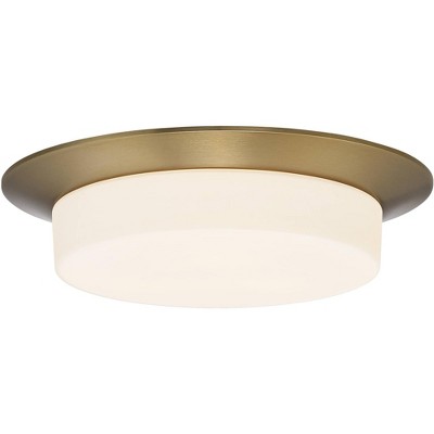 Possini Euro Design Melber Modern Ceiling Light Flush Mount Fixture 14  Wide Warm Brass Gold 3-light Opal White Glass Shade For Bedroom Living Room  : Target