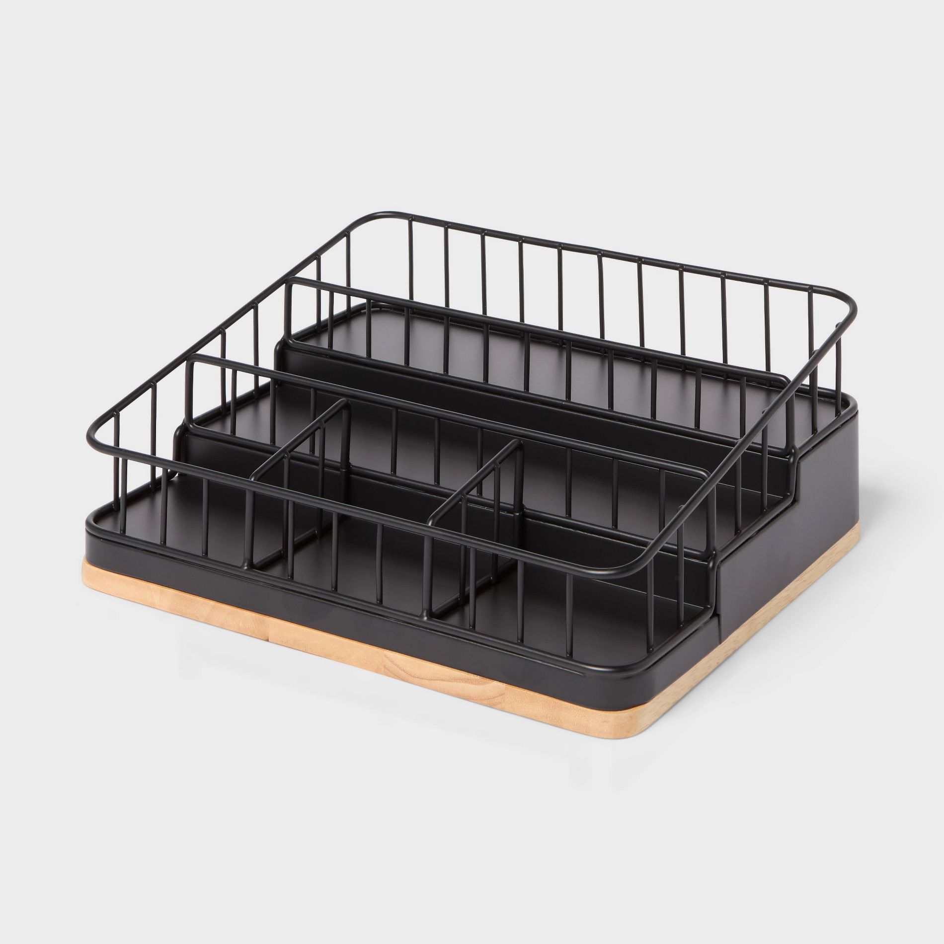 Large Wire Slotted Organizer with Wood Base Black - Brightroom™
