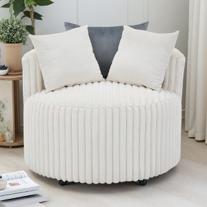 Wide Wale Corduroy Plush Barrel Accent Chair with Wheels and Pillow Back - 1 of 4