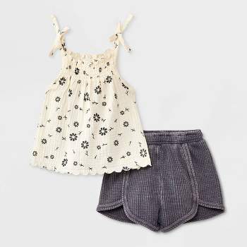 Grayson Mini Baby Girls' Floral Top & Bottom Set - Gray