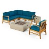 Christopher Knight Home Illona Outdoor Acacia Wood 6 Seater Sectional Sofa and Club Chair Set with Fire Pit - 2 of 4