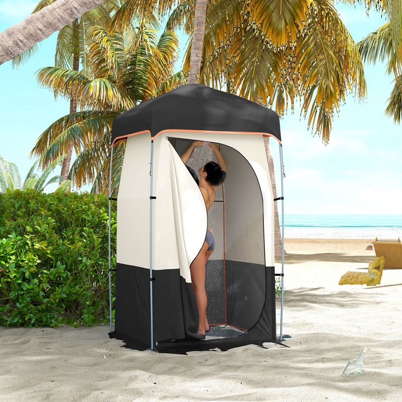 Outsunny Camping Shower Tent, Privacy Shelter with Solar Shower Bag, Removable Floor and Carrying Bag, Black, 3 of 7