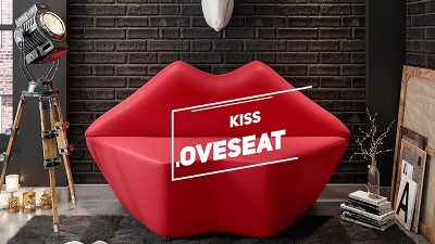 Red Faux Leather Armless Loveseat with Wood Frame