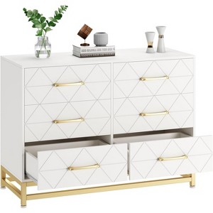 6 Drawer Dresser for Bedroom, Wooden Double Dresser with Gold Handles, Modern Chest Dresser with Deep Drawers for Living Room, Hallway - 1 of 4