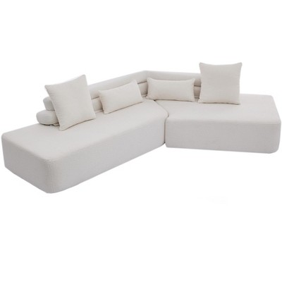 NicBex Minimalist Cloud Sectional Sofa,Boucle Teddy Couch with 4 Pillows for Living Room,Apartment,Office,No Assembly Require,Beige