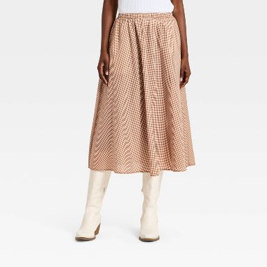 Women's Pull-On Midi Skirt - A New Day™ Brown Gingham XS