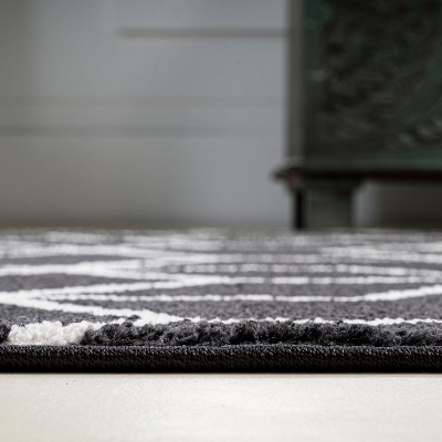 Mid-Century Geometric Black and White Synthetic Area Rug