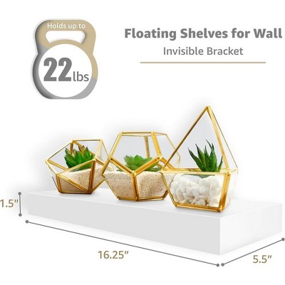 White MDF Floating Rectangle Wall Shelf Set