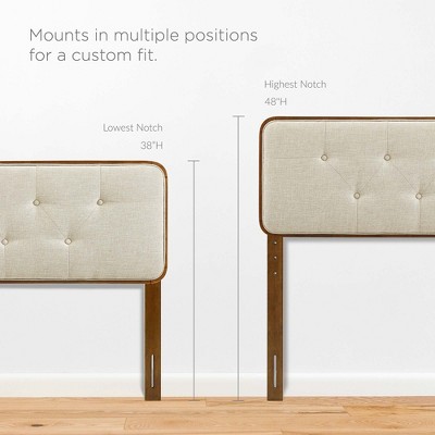 Walnut Beige Tufted Fabric Queen Headboard with Mid-Century Charm