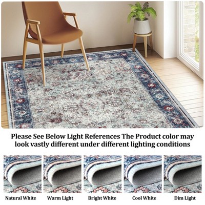 Living Room Washable Non Slip Vintage Retro Rugs Low Pile Chenille Print Rug for Bedroom Dining Room Home Office