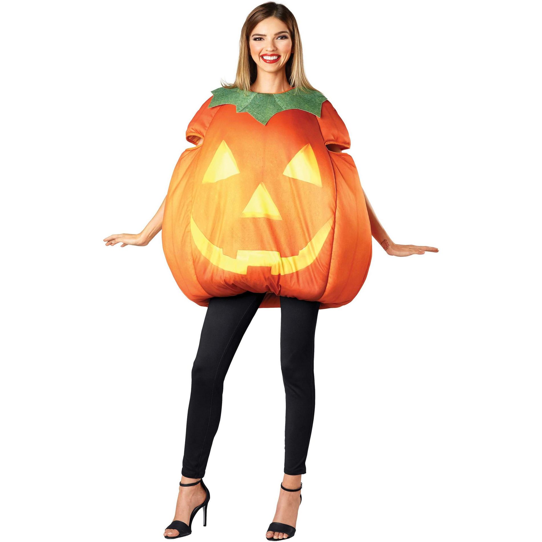 HalloweenCostumes.com One Size Fits Most Fall Pumpkin Adult Costume | Made by Us Costumes, Orange/Orange/Green