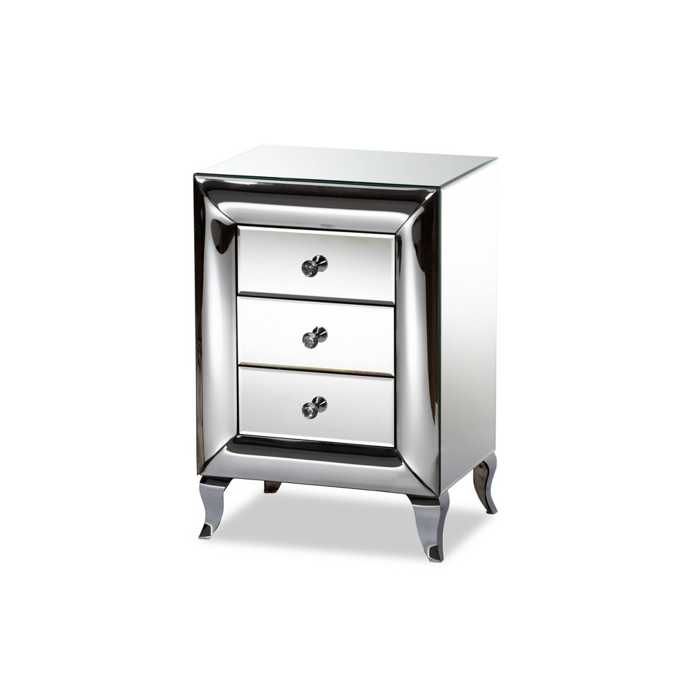 Photos - Storage Сabinet 3 Drawer Pauline Contemporary Glam and Luxe Mirrored Nightstand White - Ba