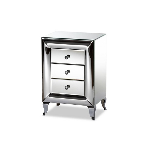 3 Drawer Pauline Contemporary Glam And, Small Mirrored Nightstand For Bedroom