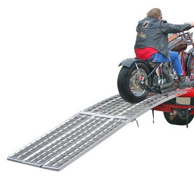 Black Widow Aluminum Folding Motorcycle Ramp for Pickup Trucks, Arched Design, 10’, Silver – Heavy-Duty Portable Automotive Loading Ramps for Truck