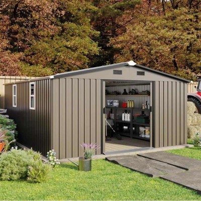 10x12 FT Outdoor Metal Backyard Storage Shed with Windows,Large Weatherproof Garden Tool Shed,Heavy Duty Metal Garage Shed for Patio-Coolbibila