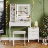 Makeup Vanity Set Modern Table Lighted Mirror Side Storage Cabinet  Vanity Desk Stool Small Table Shelves Drawers - 3 of 4