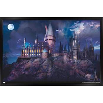 Trends International The Wizarding World: Harry Potter - Hogwarts At Night Framed Wall Poster Prints