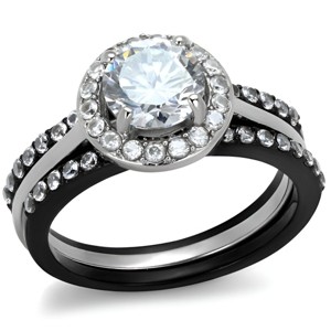 Slickblue Women's Interlocking Halo Ring, Two-Tone Black & Silver with CZ Stones, Stainless Steel, Sizes 5–10 - 1 of 4