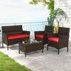 Tangkula 4 Piece Patio Rattan Conversation Set Outdoor Wicker Furniture Set with Chair Loveseat & Tempered Glass Table Cozy Seat Cushions - 3 of 4