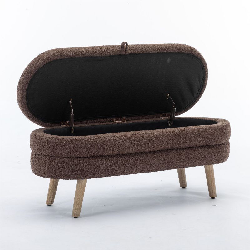 Boucle Storage Bedroom Bench,Indoor Oval Storage Bench with Solid Wood Legs-Maison Boucle, 5 of 9