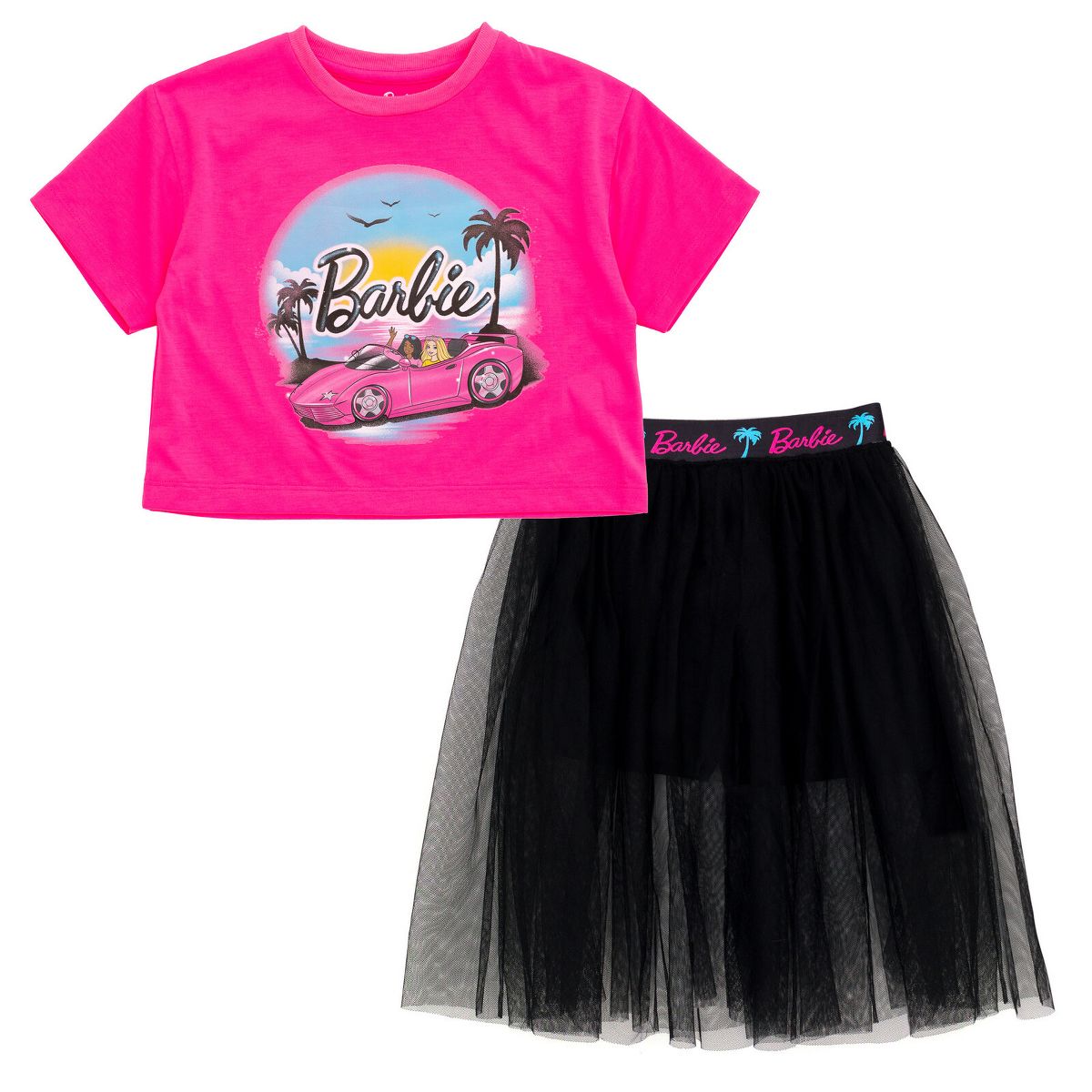 Barbie Boxy Drop Shoulder T-Shirt and Mesh Tulle Skort
