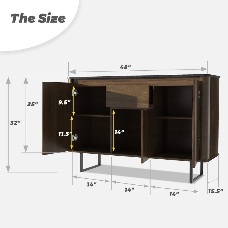 Costway 3-Door Kitchen Buffet Server Sideboard Storage Cupboard Cabinet w/Drawer, 5 of 11