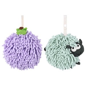 REGALWOVEN 2 Pcs Cute Comfortable Soft Absorbent Chenille Ball Fuzzy Hand Towel - 1 of 4