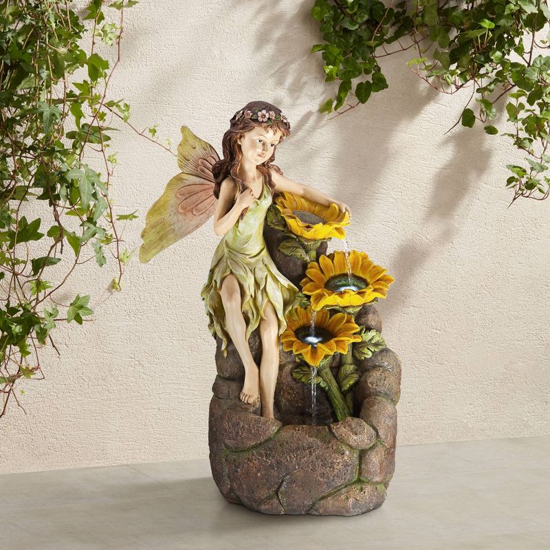 John Timberland Garden Fairy with Sunflowers Modern Cascading Outdoor Floor Water Fountain with LED Light 26" for Yard Garden Patio Home Deck Porch, 2 of 9