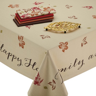 52"x52" Rustic Leaves Print Tablecloth Tan - Design Imports