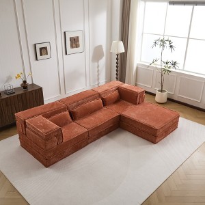 Circle Fleece Compression Mahjong Convertible L-Shaped Sectional Sofas with 1 Ottoman and No Assembly Required - 1 of 4