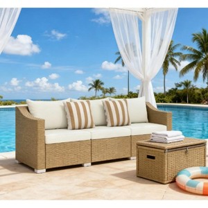 79" Outdoor Patio Sofa with Cushions and Steel Frame, Wicker 3 Seat Couch for Deck, Garden or Porch -3irtyhousy - 1 of 4