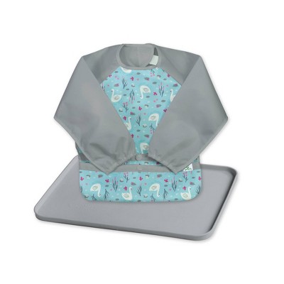 green sprouts Baby Meal & Playtime Set Long Sleeve Bibs Platemat Gray/Aqua - 2pc