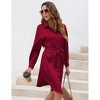 Coolmee Women's Casual Midi Shirt Dress Leopard Satin V Neck Button Down Long Sleeve Soft Dress with Belt - 3 of 4