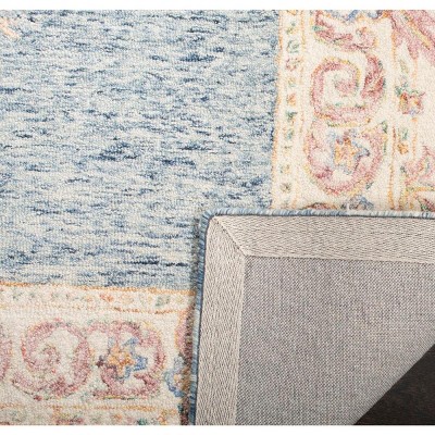 Handmade Blue and Pink Floral Wool Square Area Rug