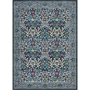 Washable Kitchen Runner Rug, Black Non-Slip Vintage Floral Print, Stain-Resistant Low Pile Accent Carpet for Bedroom, Laundry, Bathroom - 1 of 4