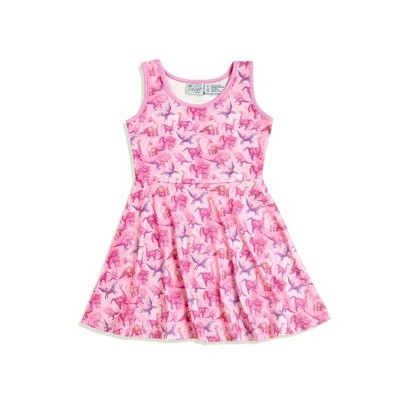 The Pink Picket Fence Suzie Dino Summer Twirl Dress for Girls – Sleeveless Play Dress – Hand-Painted Dinosaur Print