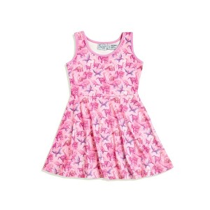 The Pink Picket Fence Suzie Dino Summer Twirl Dress for Girls – Sleeveless Play Dress – Hand-Painted Dinosaur Print - 1 of 4
